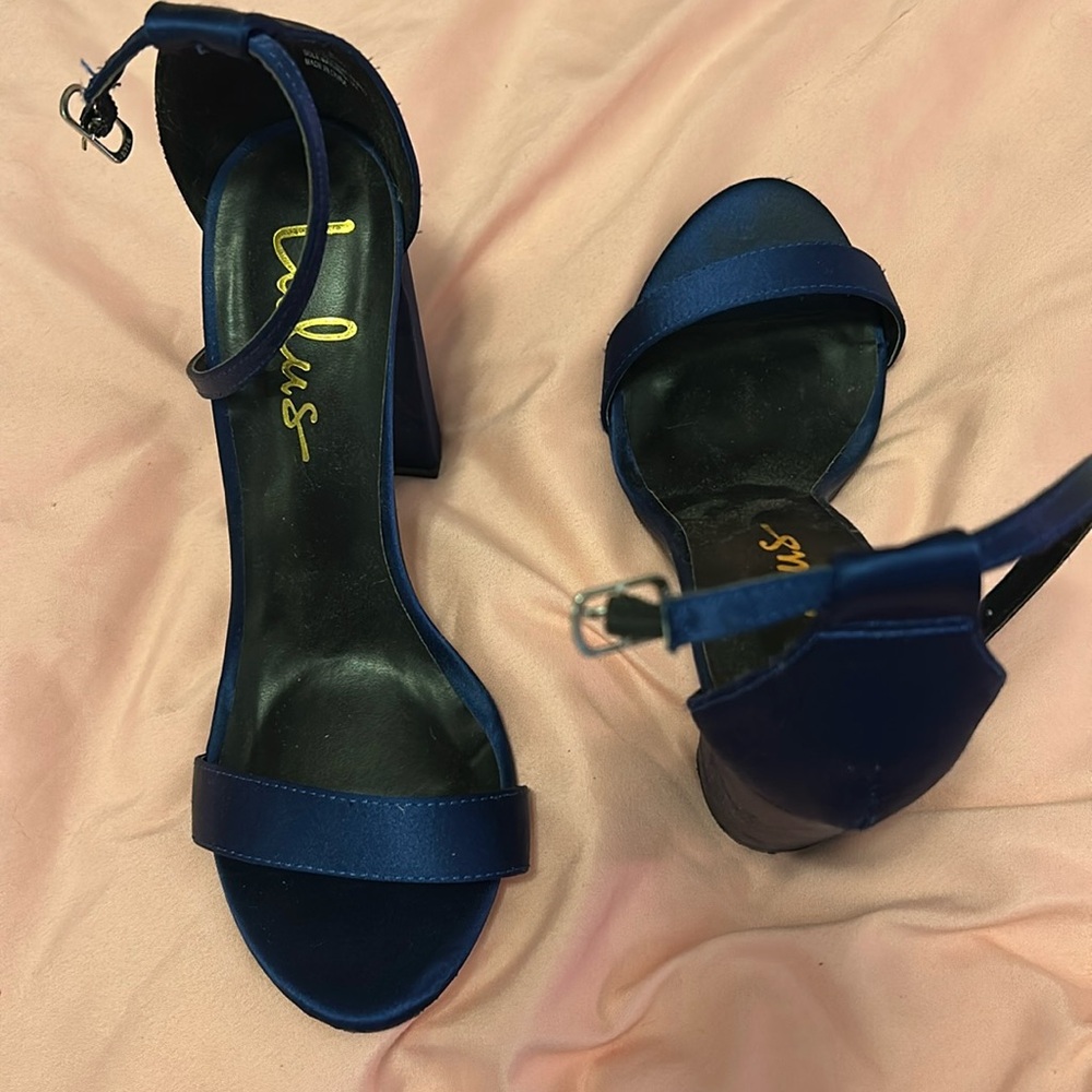 Blue satin heels